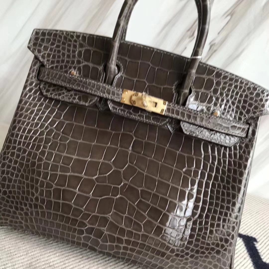 Hermès(爱马仕)Birkin25cm Alligator shiny 亮面鳄鱼 88 石墨灰 Graphite 金扣-拉尔森鳄鱼皮具定制 - 爱马仕包包官网 Hermès(爱马仕)Birkin25cm Alligator shiny 亮面鳄鱼 88 石墨灰 Graphite 金扣