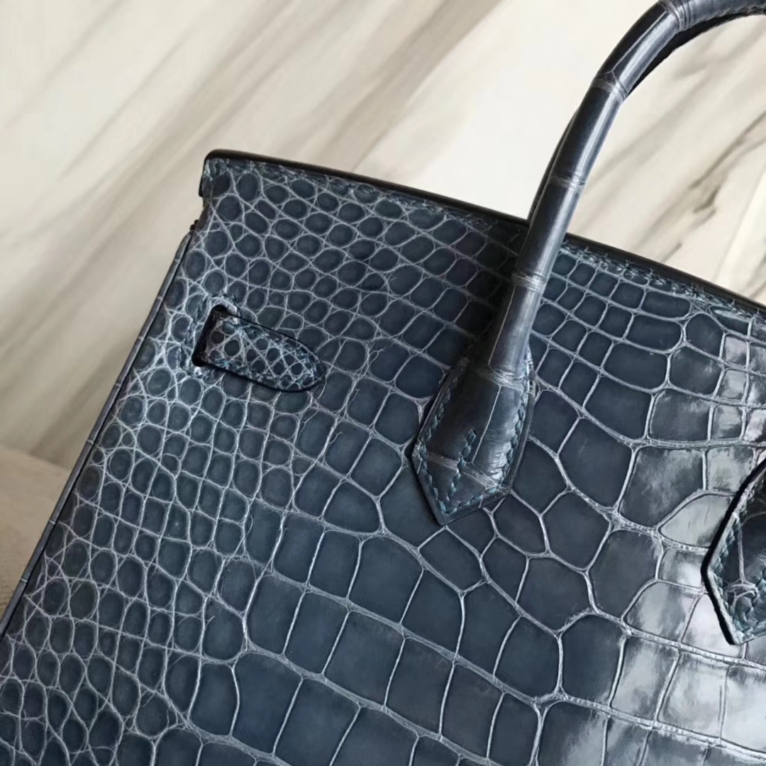 Hermès（爱马仕）Birkin25cm Alligator shiny 亮面鳄鱼 1p 鸭子蓝 金扣