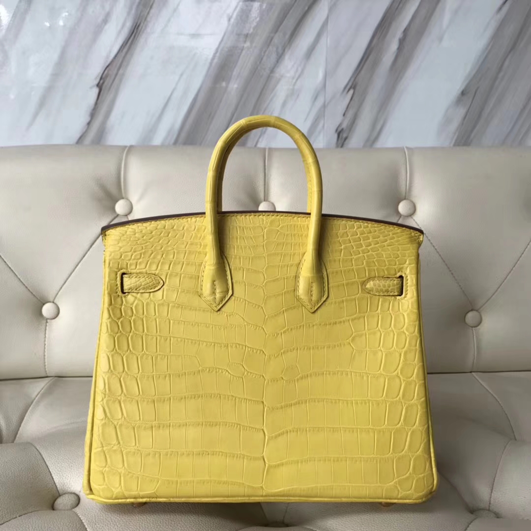 Hermès（爱马仕）Birkin铂金包 雾面鳄鱼 9R 柠檬黄 金扣 小可爱 25cm
