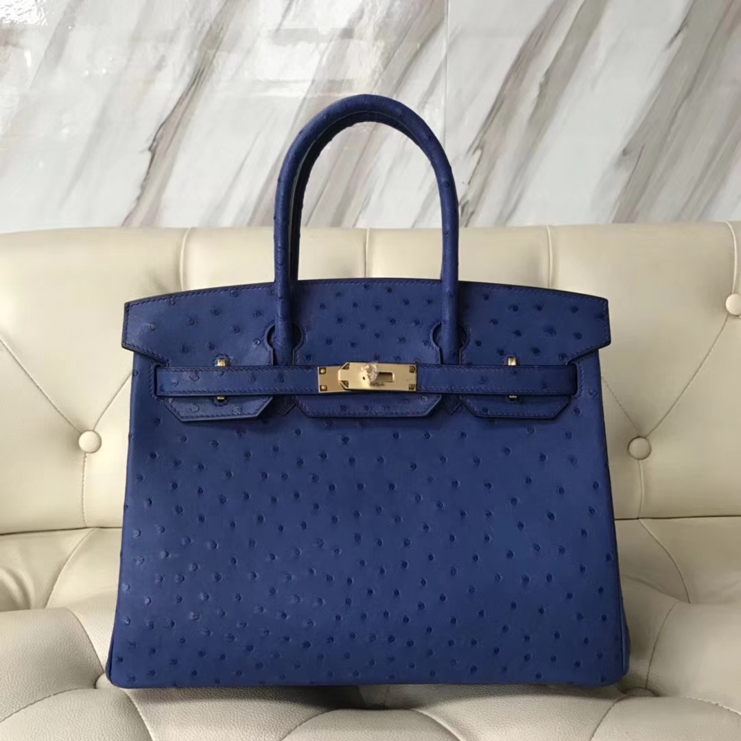 Hermès（爱马仕）Birkin30cm Ostrich Kk鸵鸟 7T 电光蓝 Blue eletric 金扣