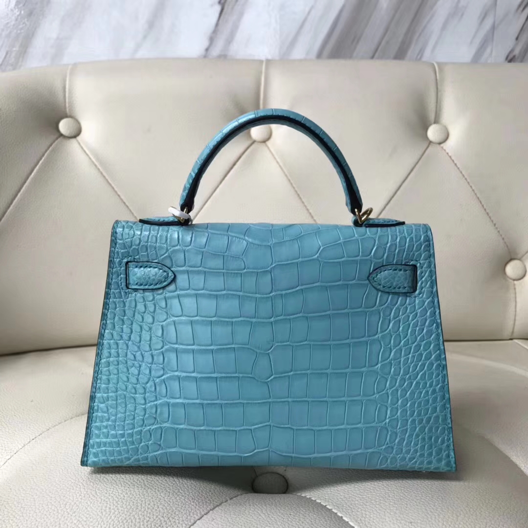 Hermès（爱马仕）Minikelly ll Alligator matt 雾面鳄鱼 3Z 圣西尔蓝 金扣