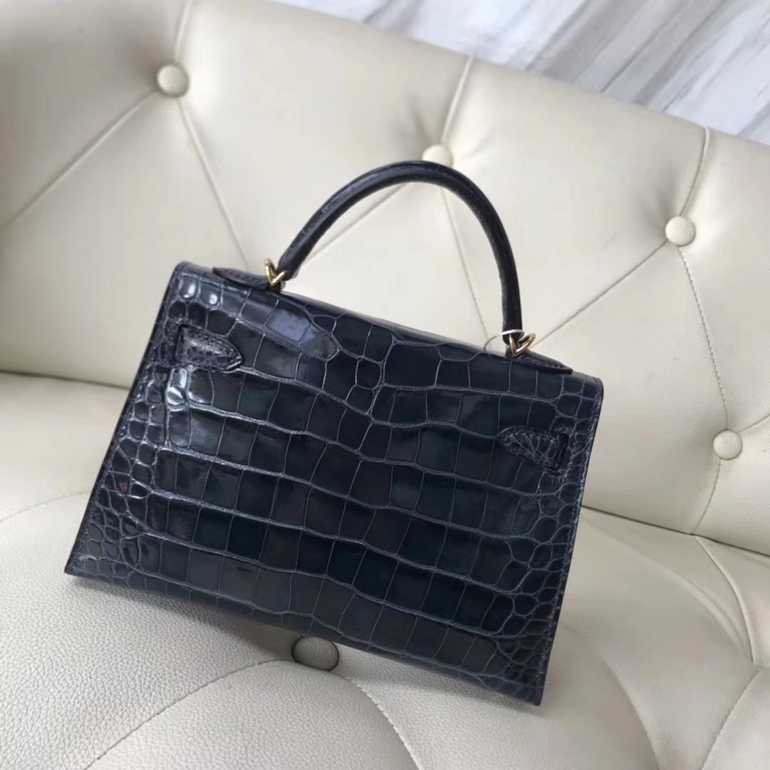 Hermès（爱马仕）Minikelly ll Alligator shiny 亮面鳄鱼 77k 深海蓝 blue indgo 金扣