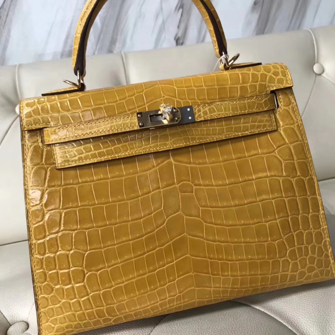 Hermès(爱马仕)Kelly25cm shiny nilo crocodile 亮面尼罗鳄 9D琥珀黄 顶级工艺 全手工蜜蜡线缝 金扣-拉尔森鳄鱼皮具定制 - 爱马仕包包官网 Hermès(爱马仕)Kelly25cm shiny nilo crocodile 亮面尼罗鳄 9D琥珀黄 顶级工艺 全手工蜜蜡线缝 金扣