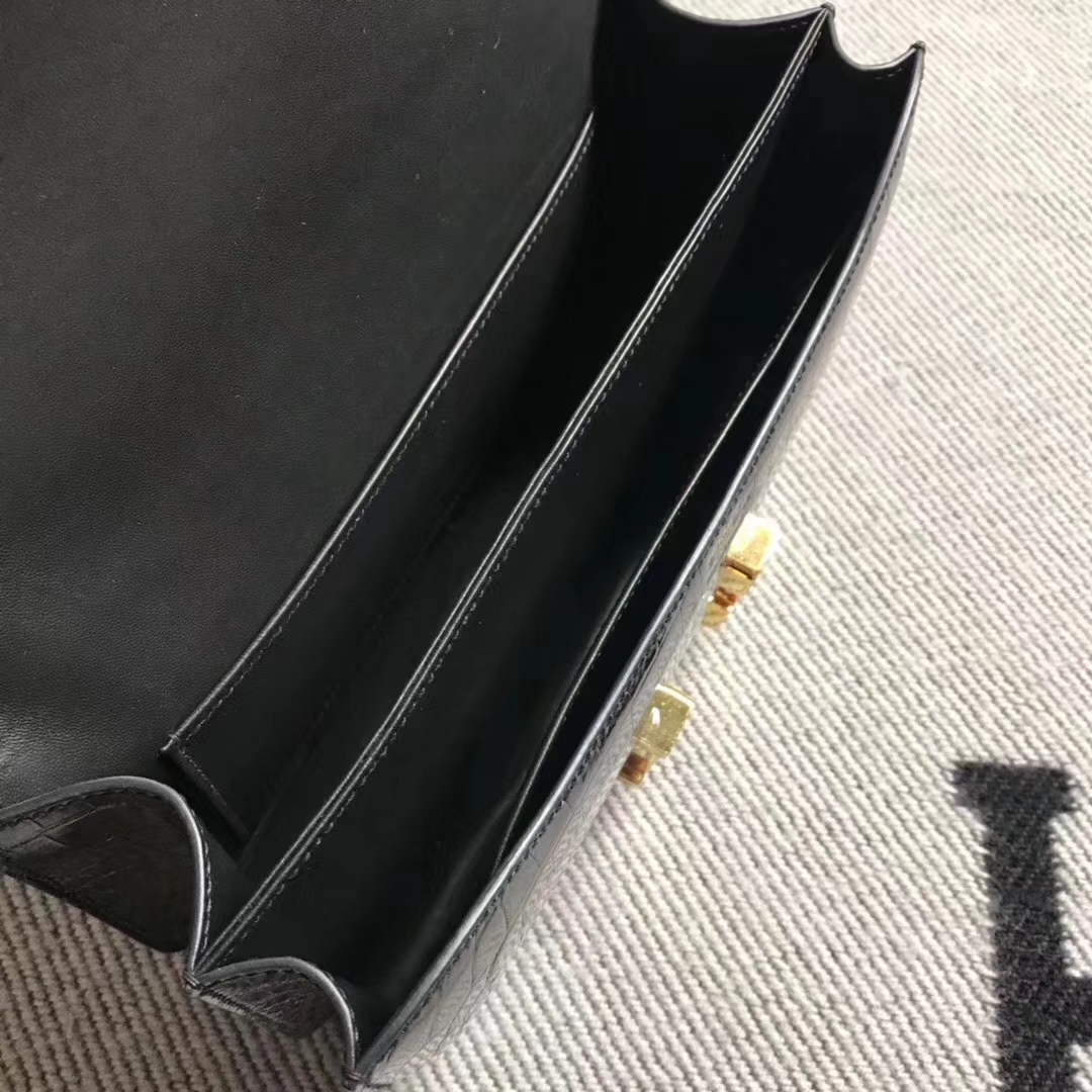 Hermès（爱马仕）Constance 空姐包 极品亮面鳄鱼 小康elan 经典黑金百搭 26cm
