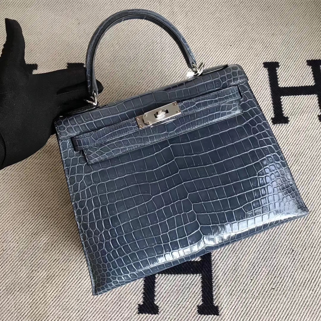 Hermès（爱马仕）Kelly 澳洲湾鳄 N7风暴蓝 顶级工艺 蜡线全手工银扣 28cm