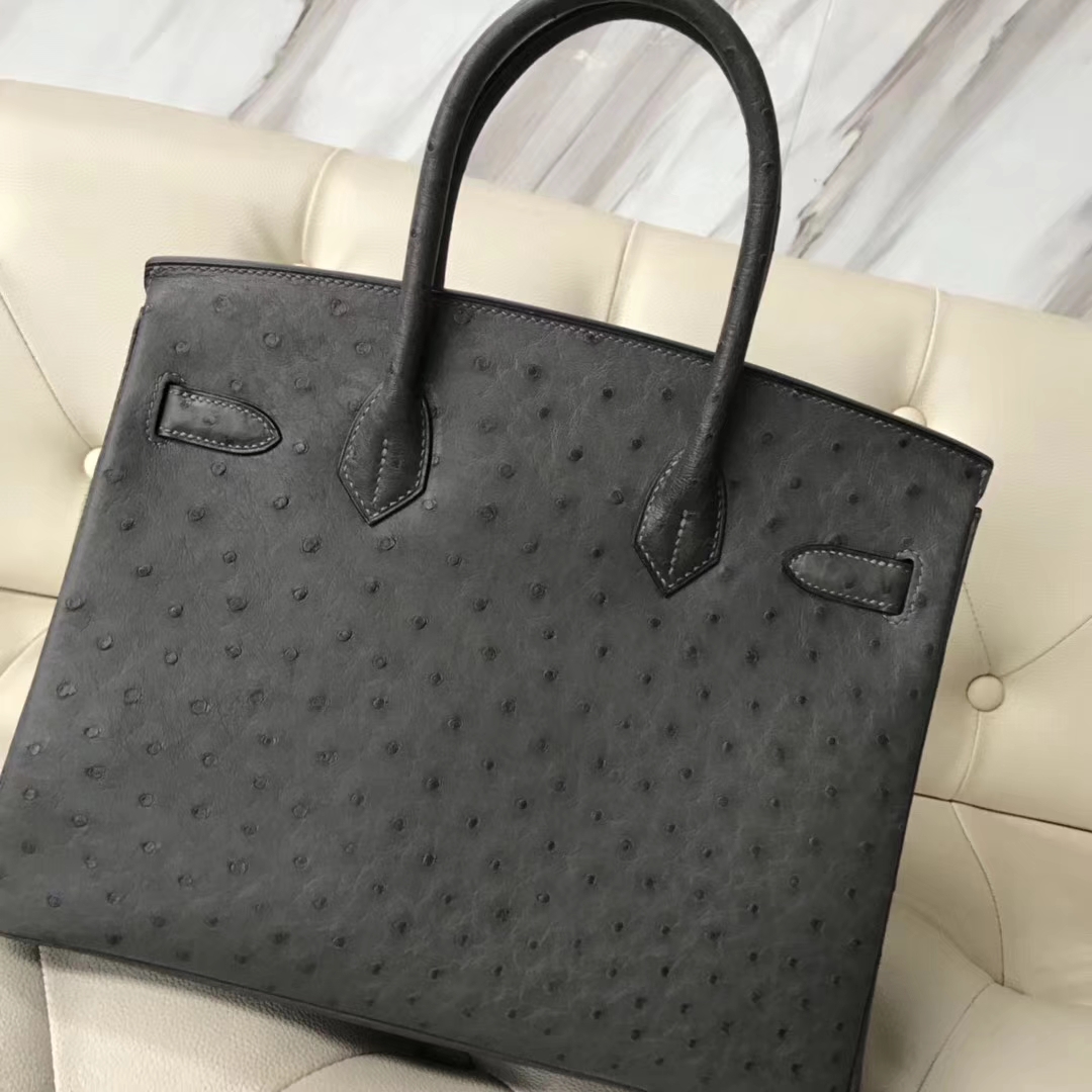 Hermès（爱马仕）Birkin30cm Ostrich Kk鸵鸟  8F锡器灰 银扣