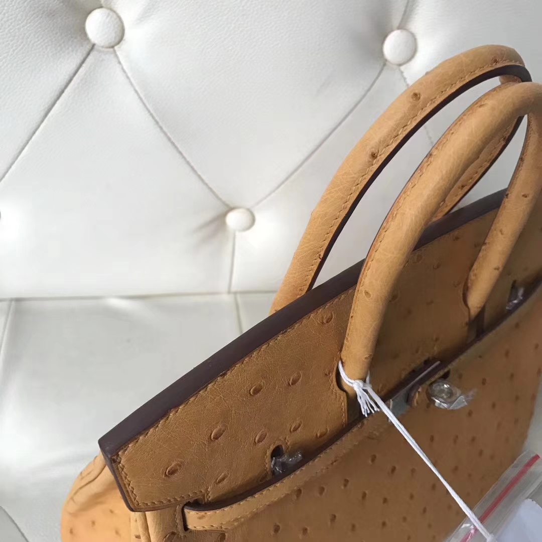 Hermès（爱马仕）Birkin25cm ostrich kk鸵鸟 顶级工艺 蜡线全手工 芥末黄