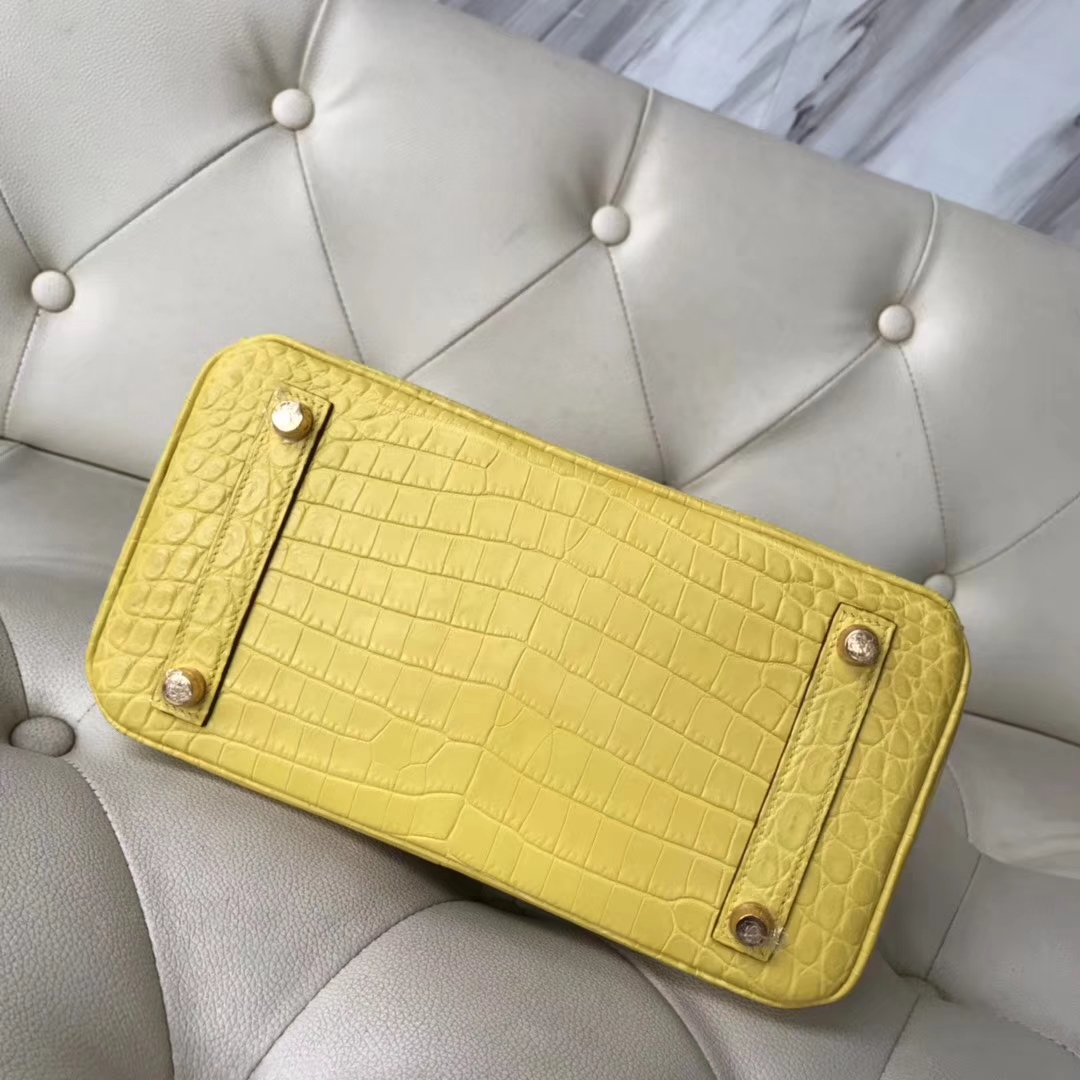 Hermès（爱马仕）Birkin铂金包 雾面鳄鱼 9R 柠檬黄 金扣 小可爱 25cm