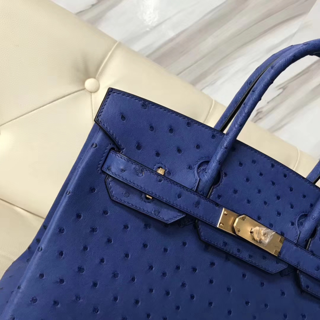 Hermès（爱马仕）Birkin30cm Ostrich Kk鸵鸟 7T 电光蓝 Blue eletric 金扣