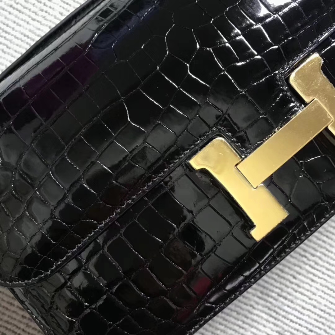 Hermès（爱马仕）Constance 空姐包 极品亮面鳄鱼 小康elan 经典黑金百搭 26cm