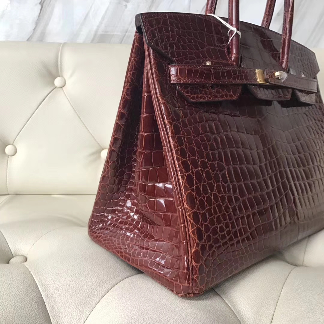 Hermès（爱马仕）Birkin Porosus shiny 亮面鳄鱼 ck31 蜜糖棕 miel 金扣 35cm