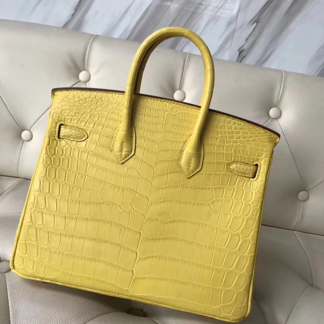 Hermès（爱马仕）Birkin铂金包 雾面鳄鱼 9R 柠檬黄 金扣 小可爱 25cm