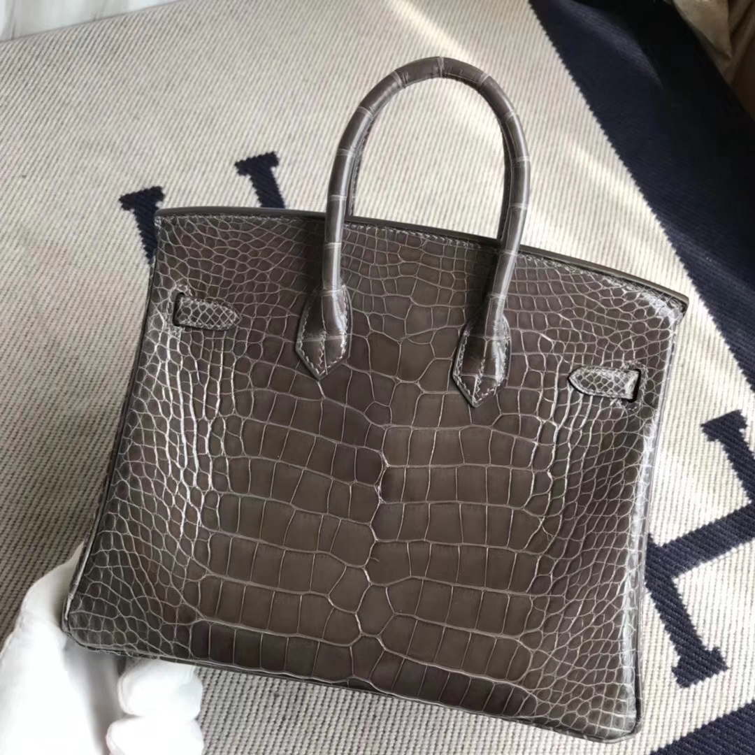 Hermès（爱马仕）Birkin25cm Alligator shiny 亮面鳄鱼 88  石墨灰 Graphite 金扣