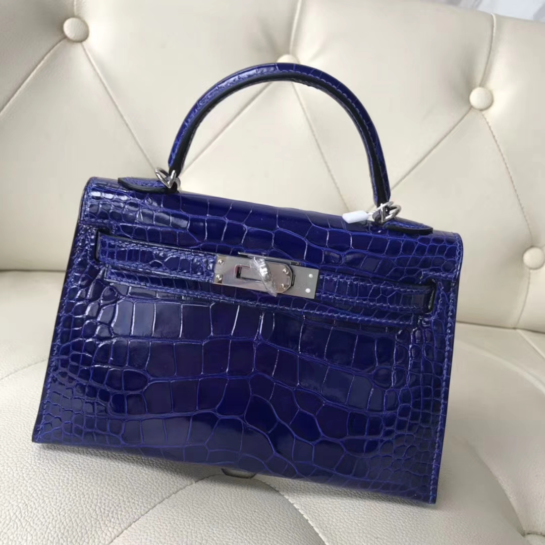 Hermès(爱马仕)Kelly 2代 19cm shiny alligator crocodile 亮面框框鳄鱼 7T电光蓝 顶级工艺 蜡线全手工 银扣-拉尔森鳄鱼皮具定制 - 爱马仕包包官网 Hermès(爱马仕)Kelly 2代 19cm shiny alligator crocodile 亮面框框鳄鱼 7T电光蓝 顶级工艺 蜡线全手工 银扣