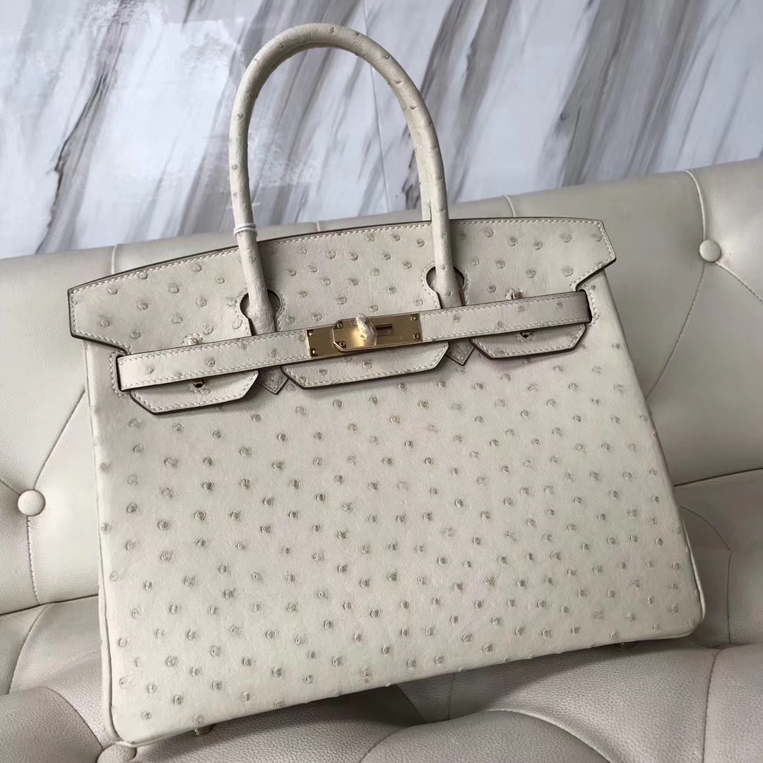 Hermès(爱马仕)Birkin Ostrich kk鸵鸟 3C 羊毛白 金扣 30cm-拉尔森鳄鱼皮具定制 - 爱马仕包包官网 Hermès(爱马仕)Birkin Ostrich kk鸵鸟 3C 羊毛白 金扣 30cm