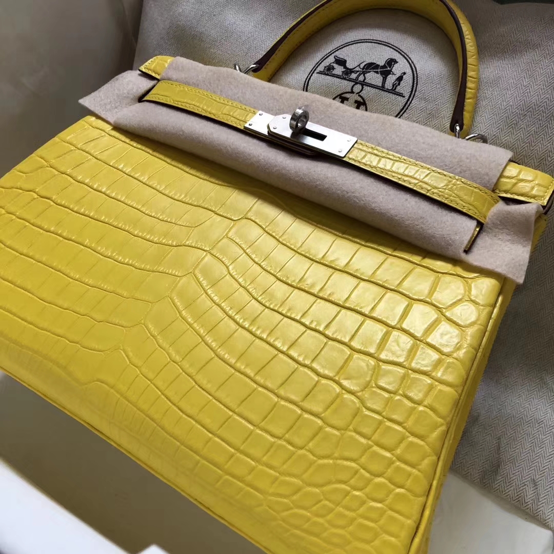 Hermès（爱马仕）Kelly Matt crocodile 雾面尼罗鳄 9R柠檬黄 28cm