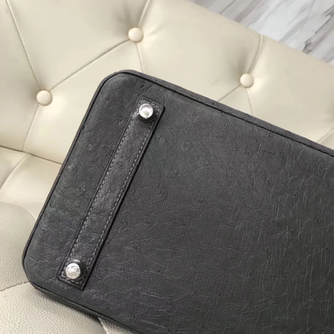 Hermès（爱马仕）Birkin30cm Ostrich Kk鸵鸟  8F锡器灰 银扣
