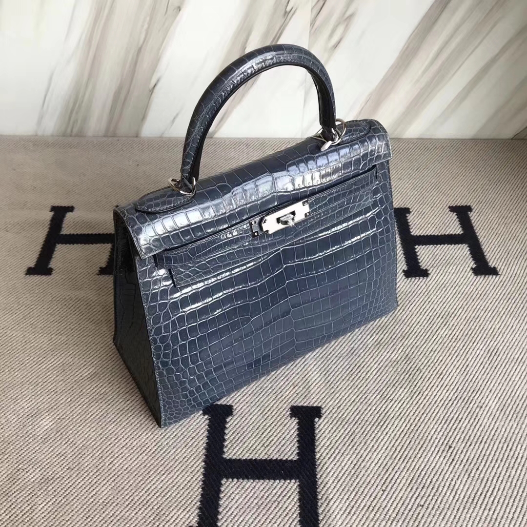 Hermès(爱马仕)Kelly 澳洲湾鳄 N7风暴蓝 顶级工艺 蜡线全手工银扣 28cm-拉尔森鳄鱼皮具定制 - 爱马仕包包官网 Hermès(爱马仕)Kelly 澳洲湾鳄 N7风暴蓝 顶级工艺 蜡线全手工银扣 28cm