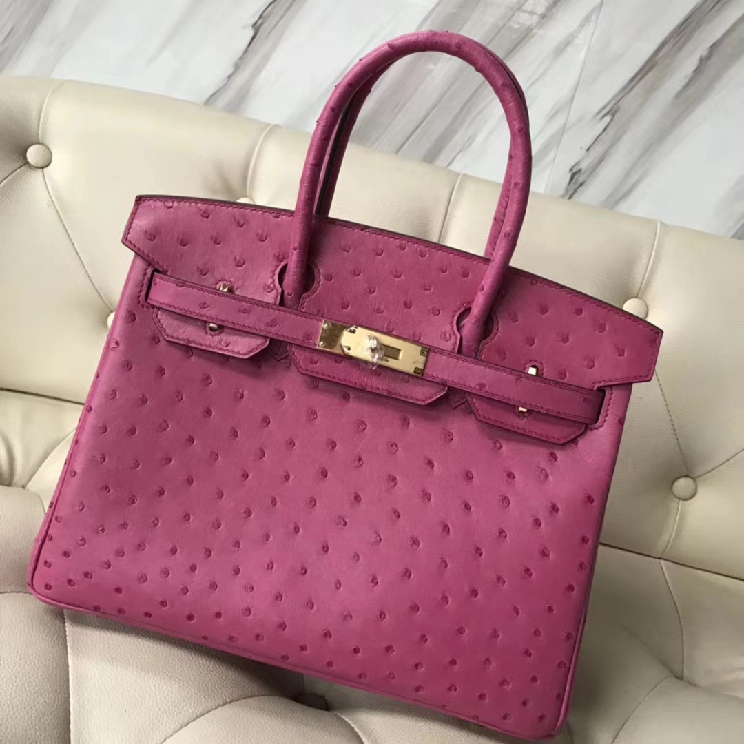 Hermès(爱马仕)Birkin30cm Ostrich Kk鸵鸟 E5 糖果粉 金扣-拉尔森鳄鱼皮具定制 - 爱马仕包包官网 Hermès(爱马仕)Birkin30cm Ostrich Kk鸵鸟 E5 糖果粉 金扣