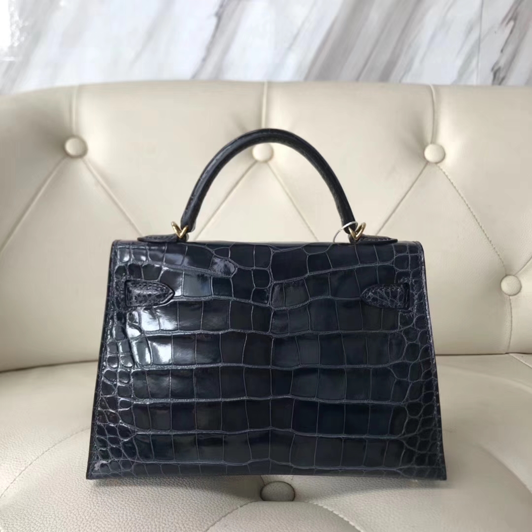 Hermès（爱马仕）Minikelly ll Alligator shiny 亮面鳄鱼 77k 深海蓝 blue indgo 金扣