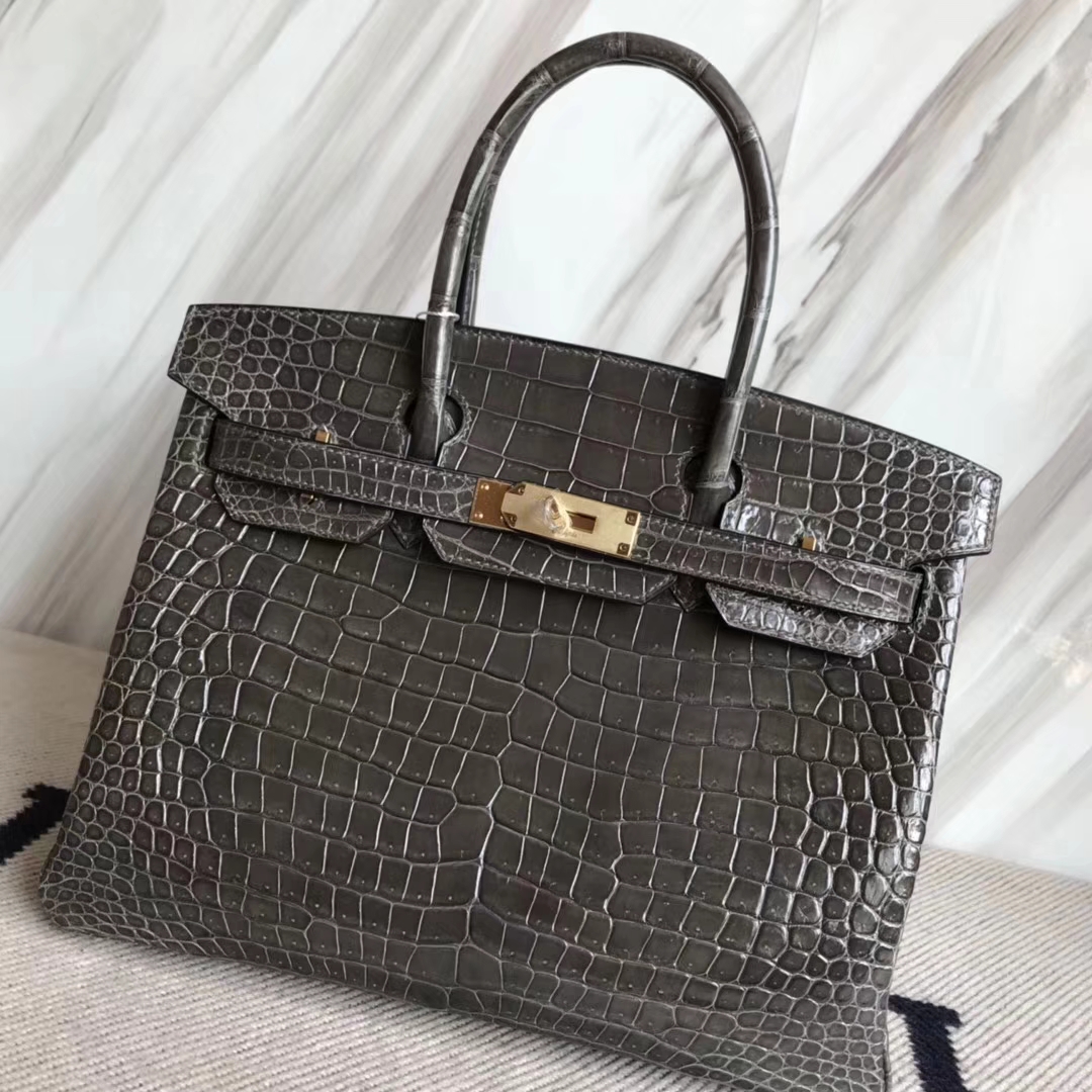 Hermès(爱马仕)Birkin30cm Porosus shiny 亮面澳洲湾鳄 ck88 石墨灰 graphite 金扣-拉尔森鳄鱼皮具定制 - 爱马仕包包官网 Hermès(爱马仕)Birkin30cm Porosus shiny 亮面澳洲湾鳄 ck88 石墨灰 graphite 金扣