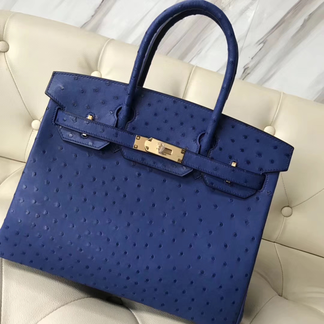 Hermès（爱马仕）Birkin30cm Ostrich Kk鸵鸟 7T 电光蓝 Blue eletric 金扣
