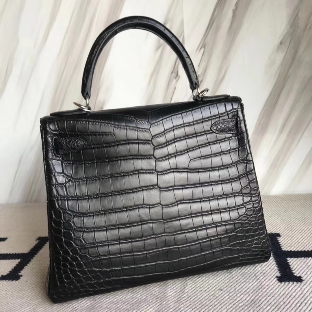 Hermès（爱马仕）Kelly雾面两点尼罗鳄 ck89黑色 顶级工艺 蜡线全手工 银扣 28cm