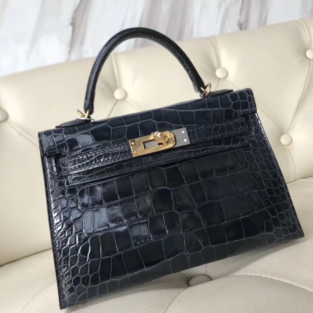 Hermès(爱马仕)Minikelly ll Alligator shiny 亮面鳄鱼 77k 深海蓝 blue indgo 金扣-拉尔森鳄鱼皮具定制 - 爱马仕包包官网 Hermès(爱马仕)Minikelly ll Alligator shiny 亮面鳄鱼 77k 深海蓝 blue indgo 金扣