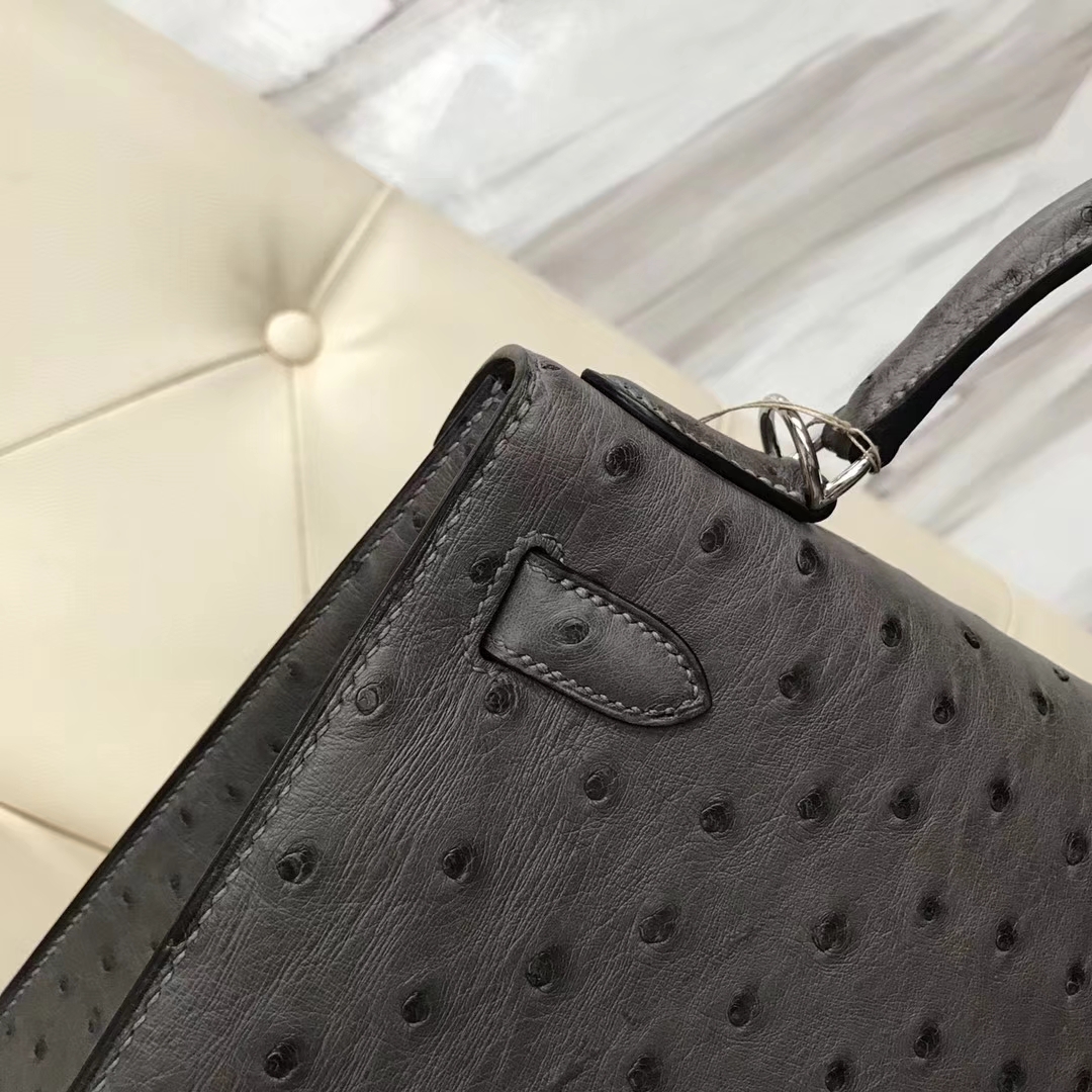 Hermès（爱马仕）Kelly28cm ostrich kk鸵鸟  顶级鸵鸟皮 锡器灰 接受定制