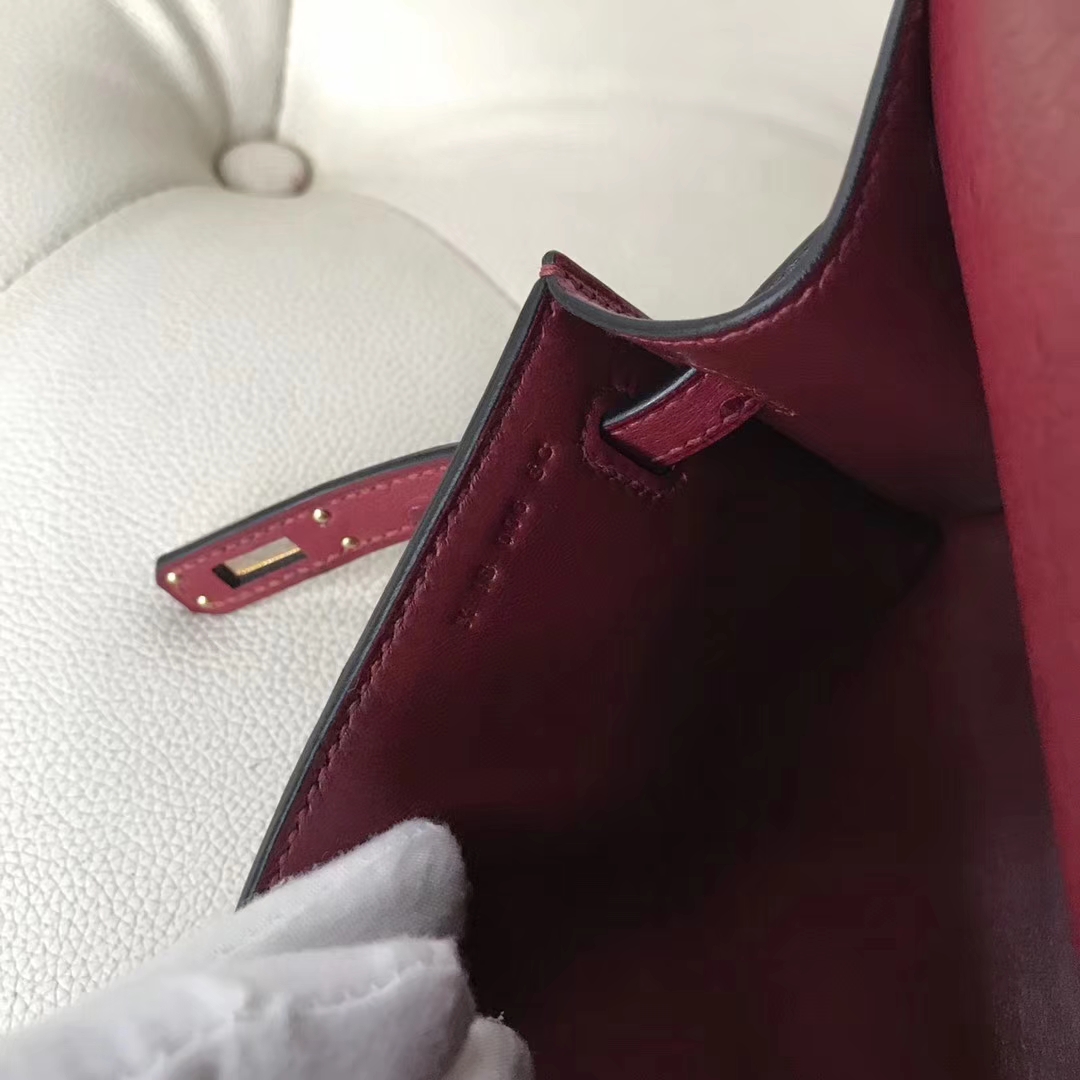 Hermès（爱马仕）Mini Kelly 22cm ostrich kk鸵鸟  枣红色 顶级工艺 蜡线全手工 接受定制