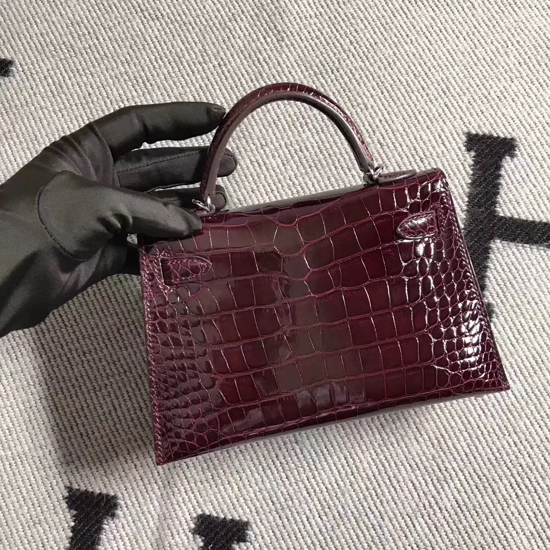 Hermès（爱马仕）小极品亮面鳄鱼 两点 小康 19cm 银扣，完美品质