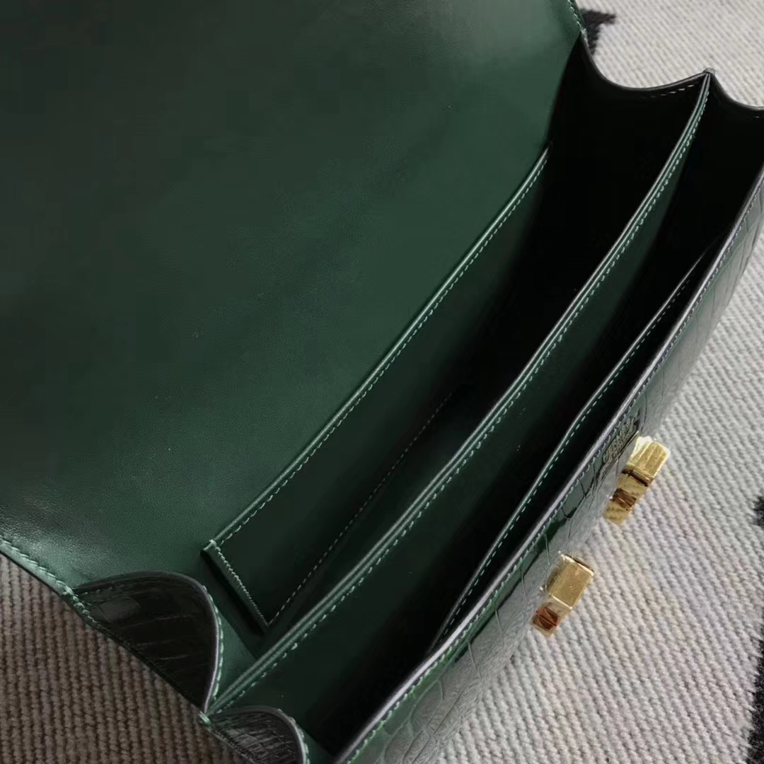 Hermès（爱马仕）Constance 空姐包 亮面小康 银扣 祖母绿 26cm