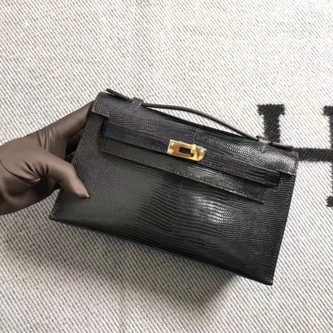 Hermès（爱马仕）蜥蜴皮 minikelly 22cm  黑金 好久没做过蜥蜴皮的现货