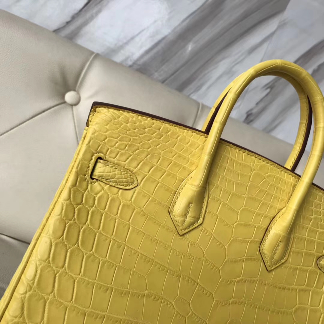 Hermès（爱马仕）Birkin铂金包 雾面鳄鱼 9R 柠檬黄 金扣 小可爱 25cm