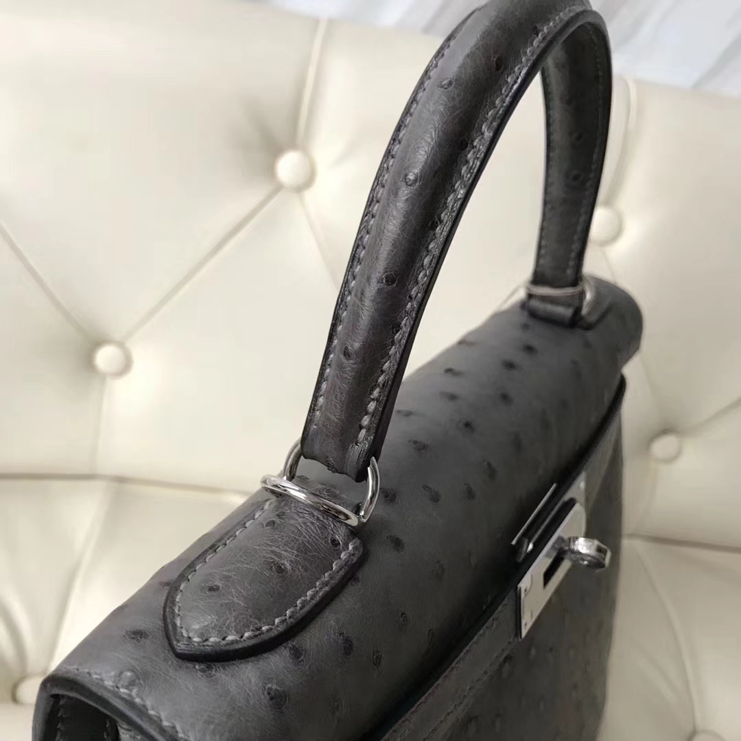 Hermès（爱马仕）Kelly28cm ostrich kk鸵鸟  顶级鸵鸟皮 锡器灰 接受定制