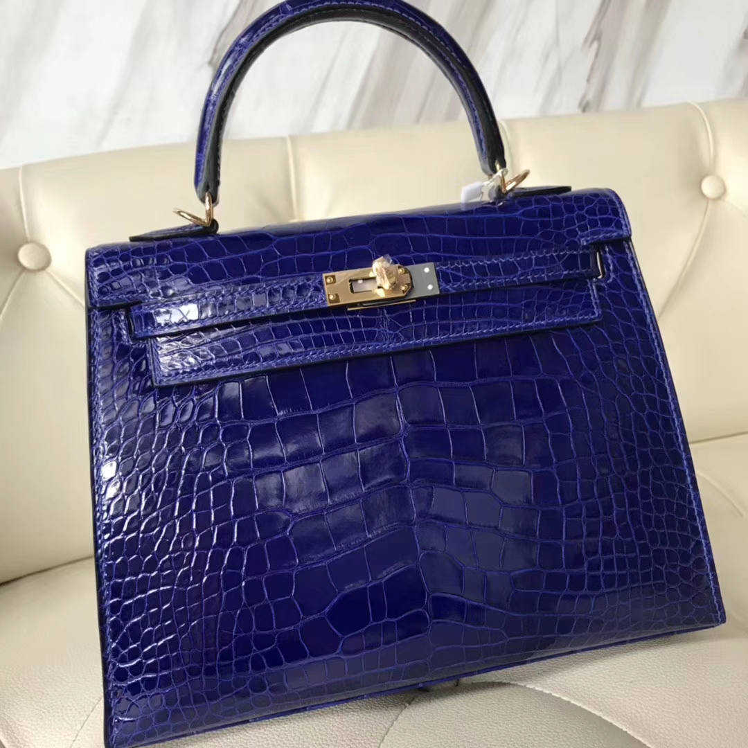Hermès(爱马仕)Kelly25cm Crocodile shiny 亮面鳄鱼 7T 电光蓝 Blue eletric 金扣-拉尔森鳄鱼皮具定制 - 爱马仕包包官网 Hermès(爱马仕)Kelly25cm Crocodile shiny 亮面鳄鱼 7T 电光蓝 Blue eletric 金扣