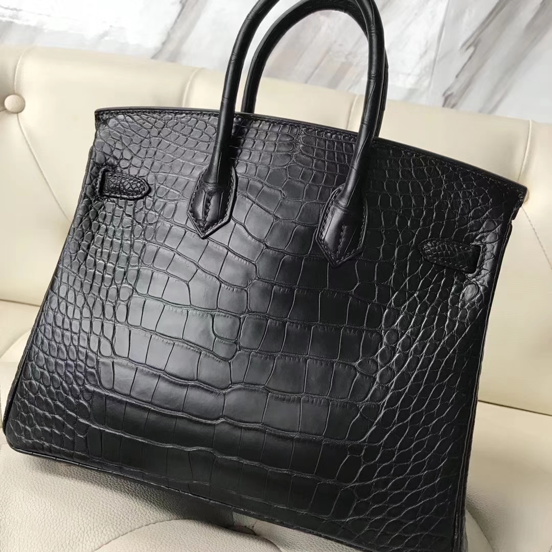 Hermès（爱马仕）Birkin25cm Alligator matt雾面鳄鱼 ck89 黑色 金扣
