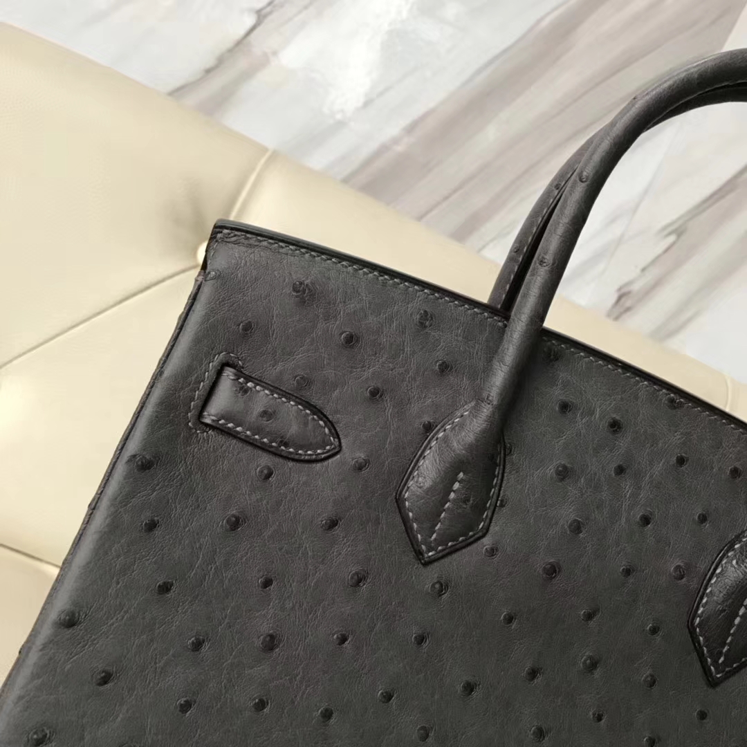 Hermès（爱马仕）Birkin30cm Ostrich Kk鸵鸟  8F锡器灰 银扣