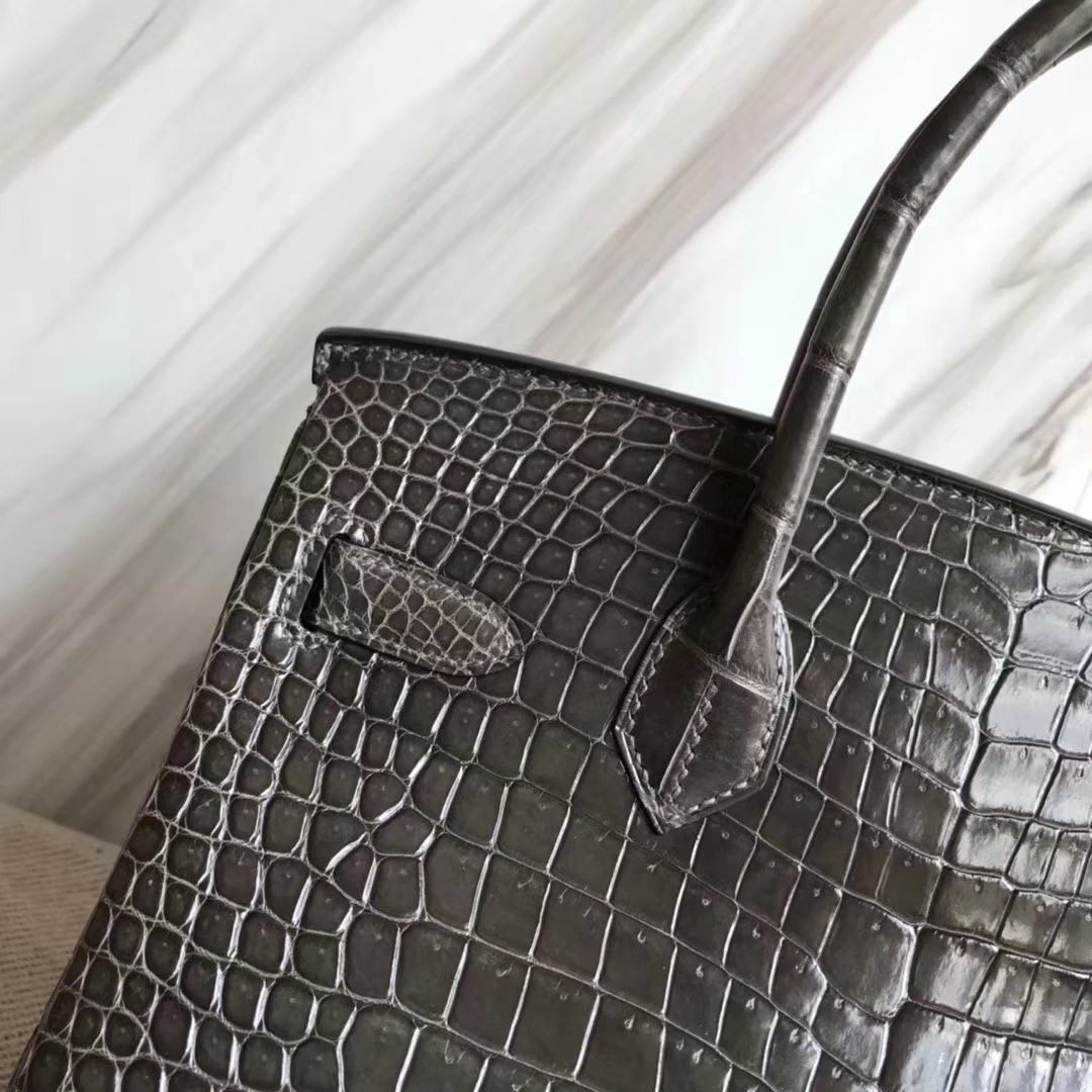 Hermès（爱马仕）Birkin30cm Porosus shiny 亮面澳洲湾鳄  ck88 石墨灰 graphite 金扣