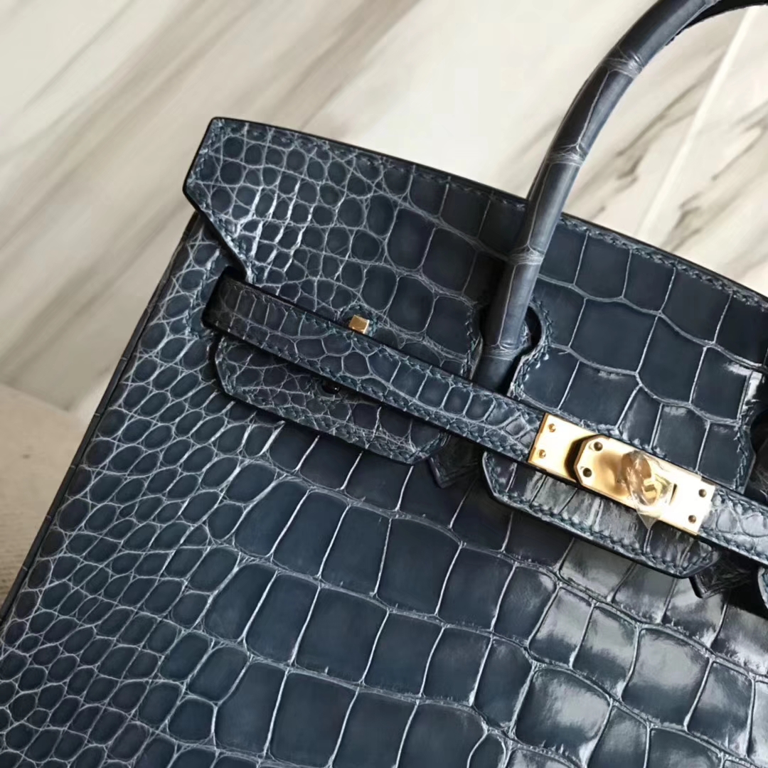 Hermès（爱马仕）Birkin25cm Alligator shiny 亮面鳄鱼 1p 鸭子蓝 金扣