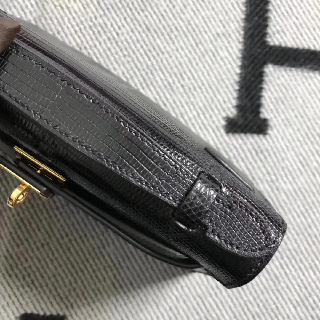 Hermès（爱马仕）蜥蜴皮 minikelly 22cm  黑金 好久没做过蜥蜴皮的现货