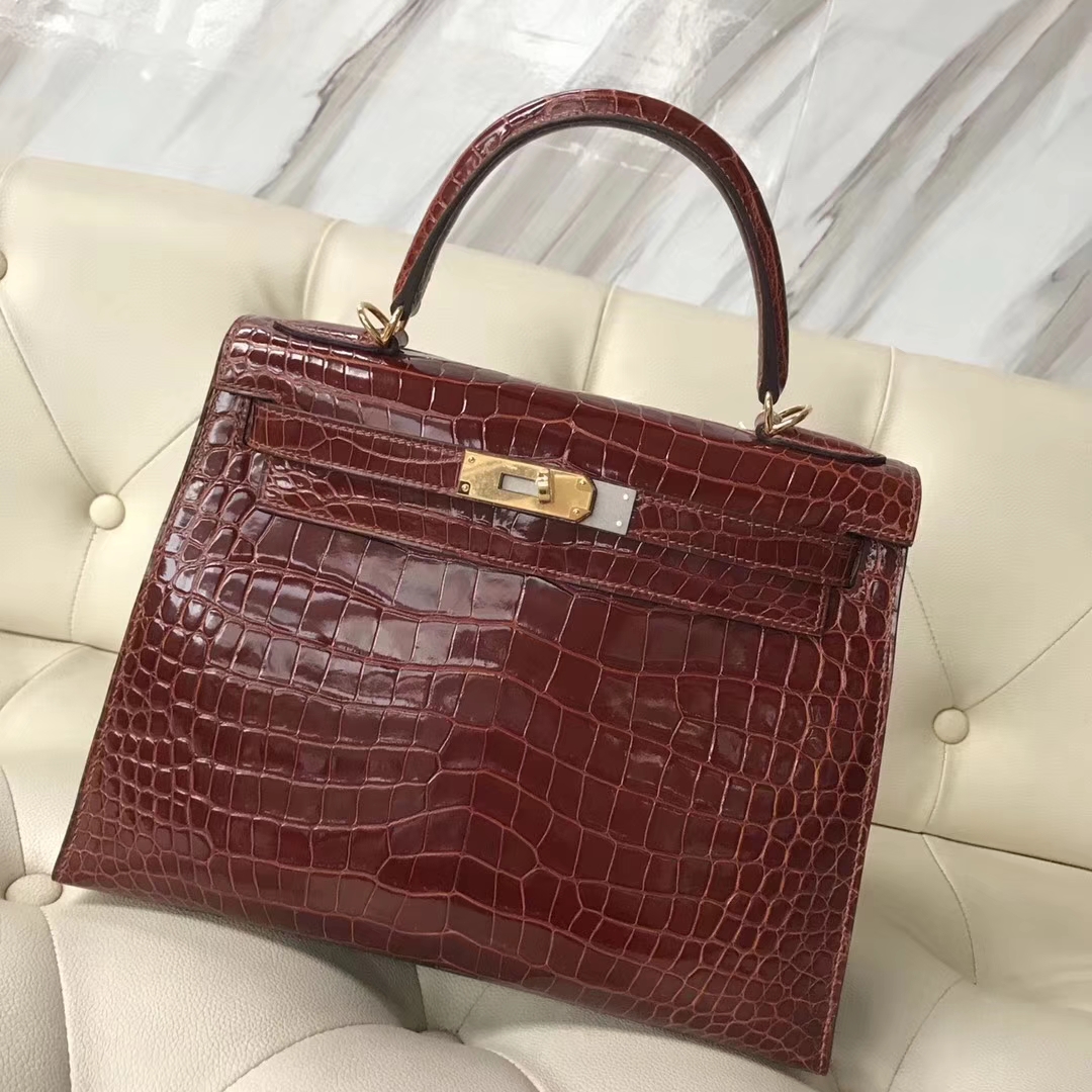 Hermès(爱马仕)Kelly28cm shiny porosus crocodile 澳洲湾鳄 ck31蜜糖棕 蜡线全手工-拉尔森鳄鱼皮具定制 - 爱马仕包包官网 Hermès(爱马仕)Kelly28cm shiny porosus crocodile 澳洲湾鳄 ck31蜜糖棕 蜡线全手工