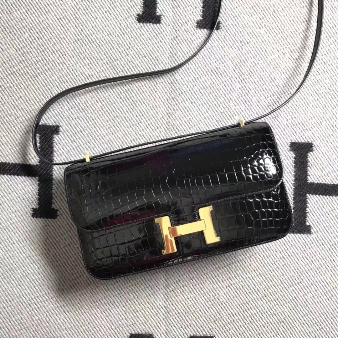 Hermès(爱马仕)Constance 空姐包 极品亮面鳄鱼 小康elan 经典黑金百搭 26cm-拉尔森鳄鱼皮具定制 - 爱马仕包包官网 Hermès(爱马仕)Constance 空姐包 极品亮面鳄鱼 小康elan 经典黑金百搭 26cm