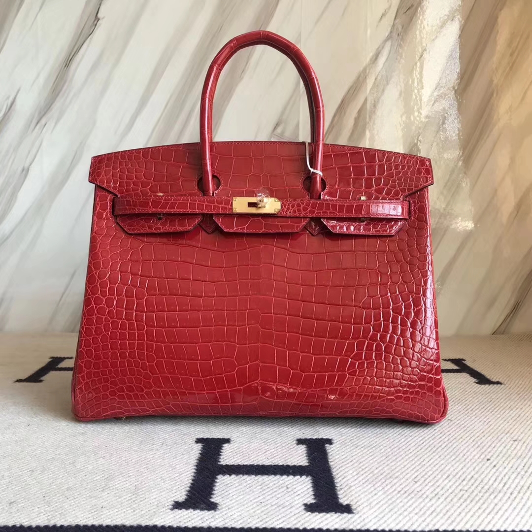 Hermès（爱马仕）Birkin 澳洲湾鳄 ck95法拉利红 顶级工艺 全手工蜜蜡线缝 金扣 35cm