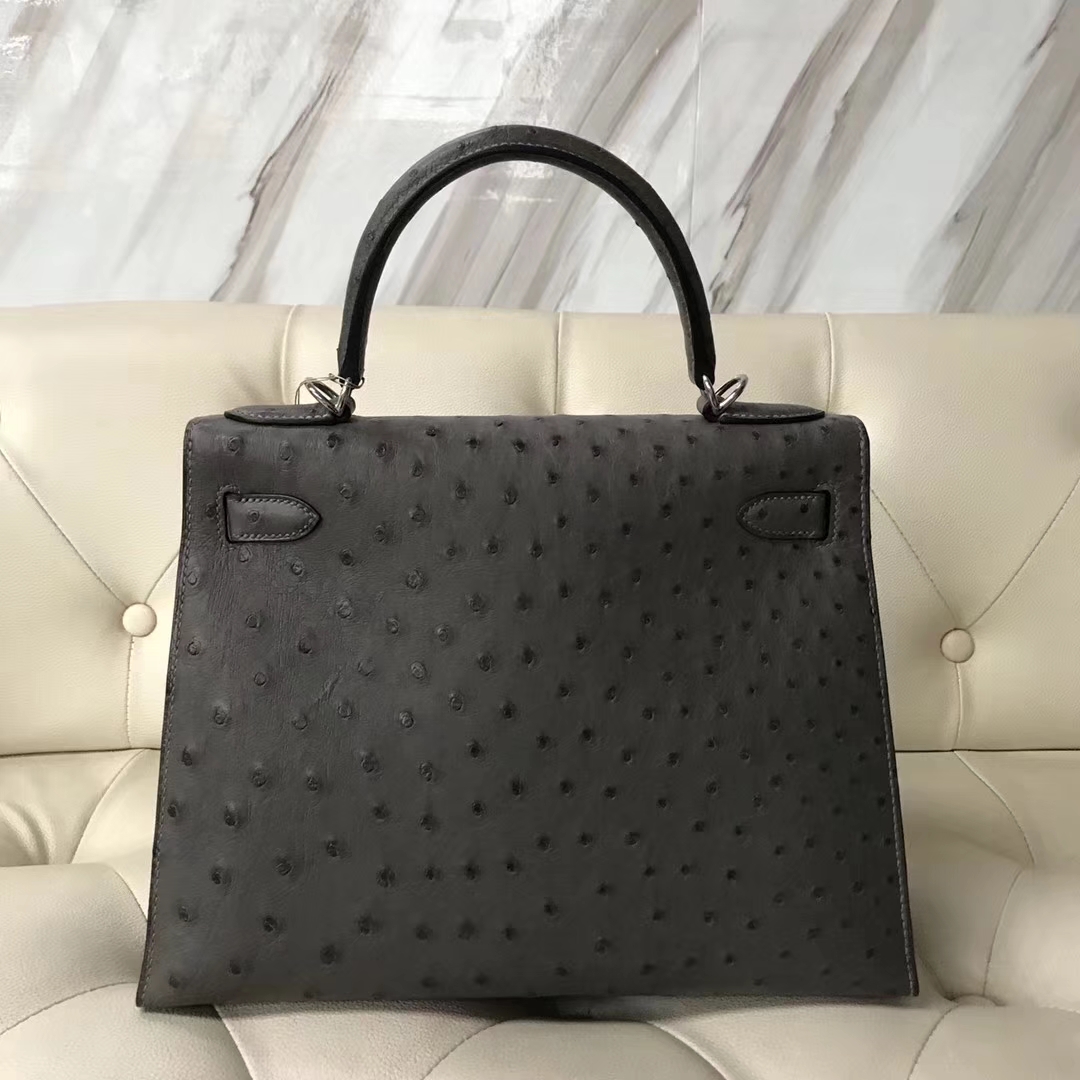 Hermès（爱马仕）Kelly28cm ostrich kk鸵鸟  顶级鸵鸟皮 锡器灰 接受定制