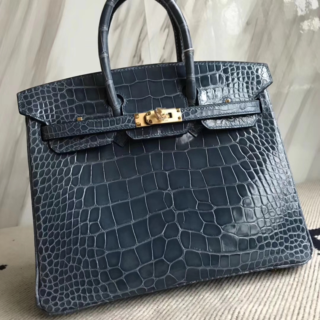 Hermès(爱马仕)Birkin25cm Alligator shiny 亮面鳄鱼 1p 鸭子蓝 金扣-拉尔森鳄鱼皮具定制 - 爱马仕包包官网 Hermès(爱马仕)Birkin25cm Alligator shiny 亮面鳄鱼 1p 鸭子蓝 金扣