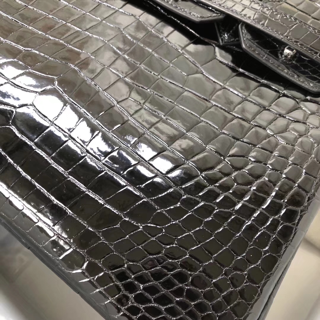 Hermès(爱马仕)Birkin30cm Porosus shiny 亮面澳洲湾鳄 ck89 黑色 银扣-拉尔森鳄鱼皮具定制 - 爱马仕包包官网 Hermès(爱马仕)Birkin30cm Porosus shiny 亮面澳洲湾鳄 ck89 黑色 银扣