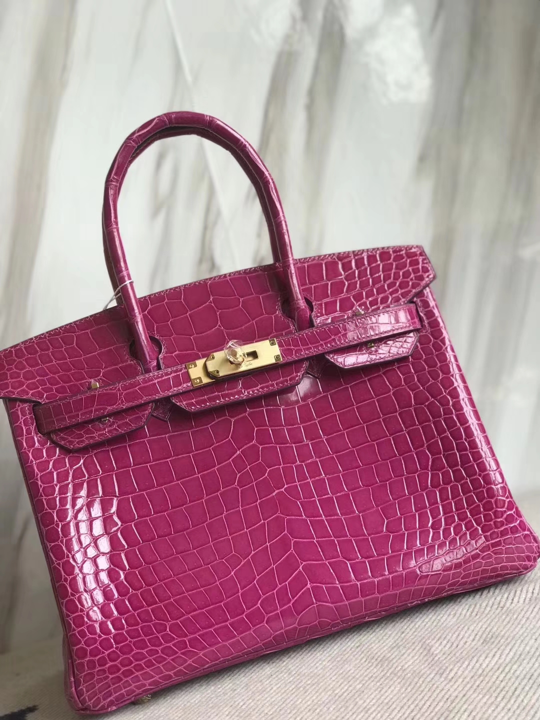 Hermès（爱马仕）Birkin30cm shiny porosus crocodile 澳洲湾鳄 原厂御用HCP J5天方夜谭粉紫 顶级工艺 蜡线全手工 金扣