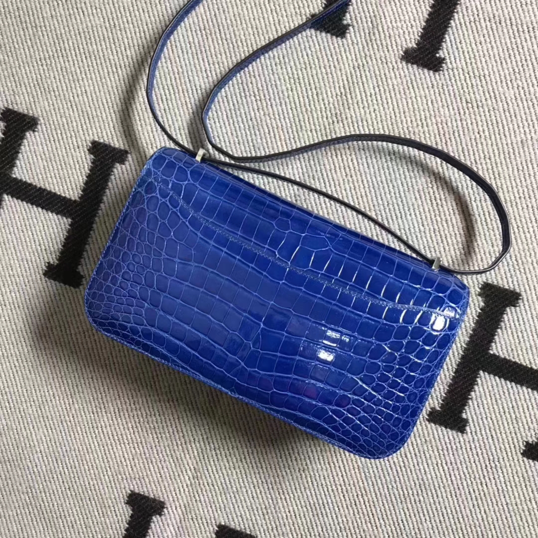 Hermès（爱马仕）Constance 空姐包 极品亮面鳄鱼 小康elan 希腊蓝 26cm