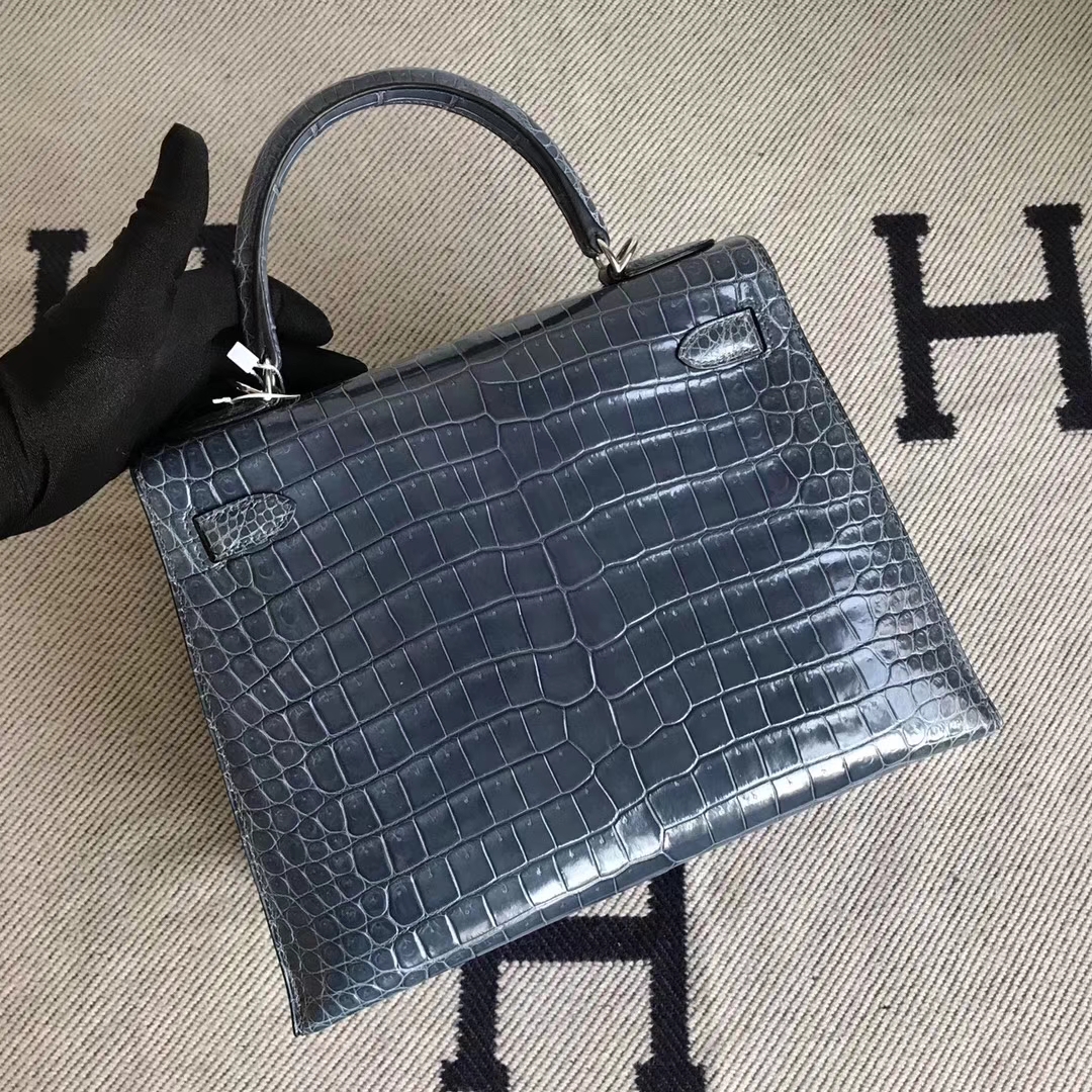 Hermès（爱马仕）Kelly 澳洲湾鳄 N7风暴蓝 顶级工艺 蜡线全手工银扣 28cm